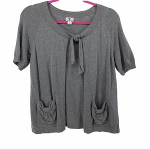 Worthington Gray Tie Collar Cardigan Front Pockets